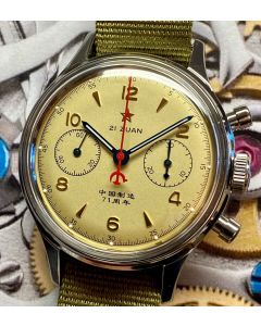 Red Star 1963 Air Force Chronograph Seagull ST19 38mm Acrylglas mit Leuchtindexen & Leuchtzeigern