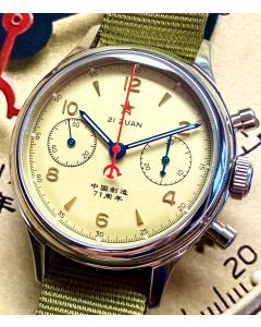 38mm Red Star Chronograph Seagull ST19, Saphir, Leuchtindexen & -zeiger, mit 3 Bändern!