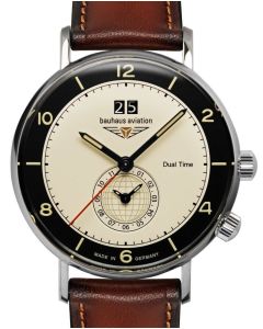 Bauhaus Aviation Vintage Pilot Quarz Dualtime mit INZELL Band