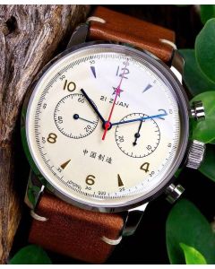 Red Star Seagull 1963 42mm Chronograph ST19, Saphir, 3 Bänder