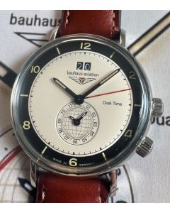 Bauhaus Aviation Vintage Pilot Quarz Dualtime mit INZELL Band