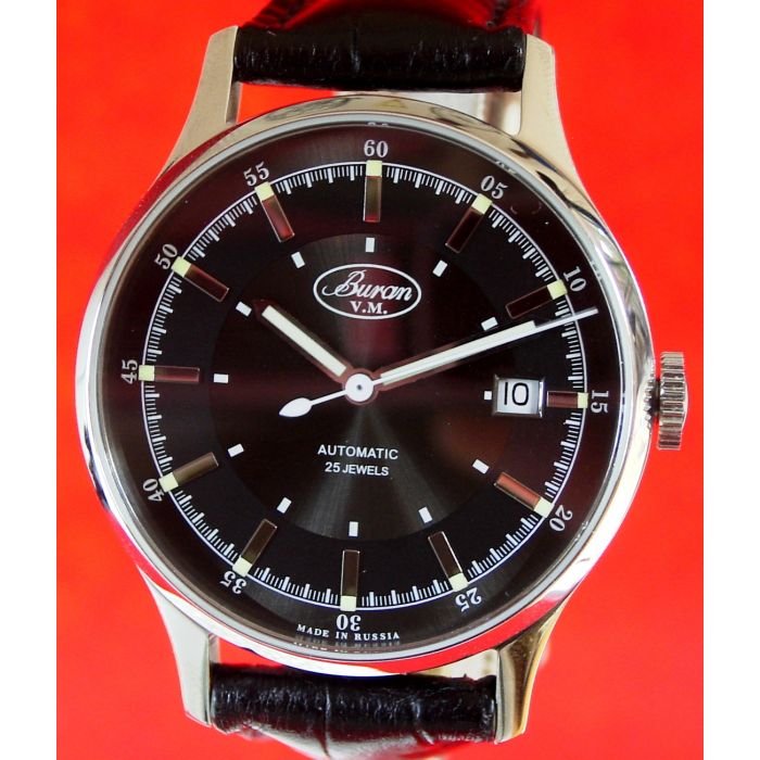 Buran Automatik ETA 28242 schwarz 38mm Poljot 24