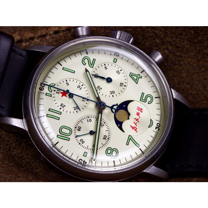 Red star hand wind mechanical chronograph with moonphase online