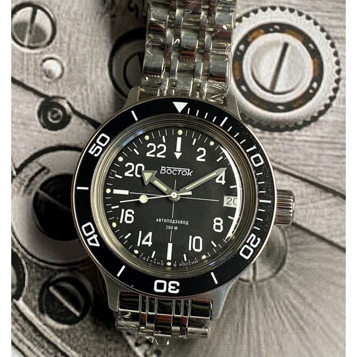 Vostok Amphibia 720076 Russian Military Watch Automatic Black Dial